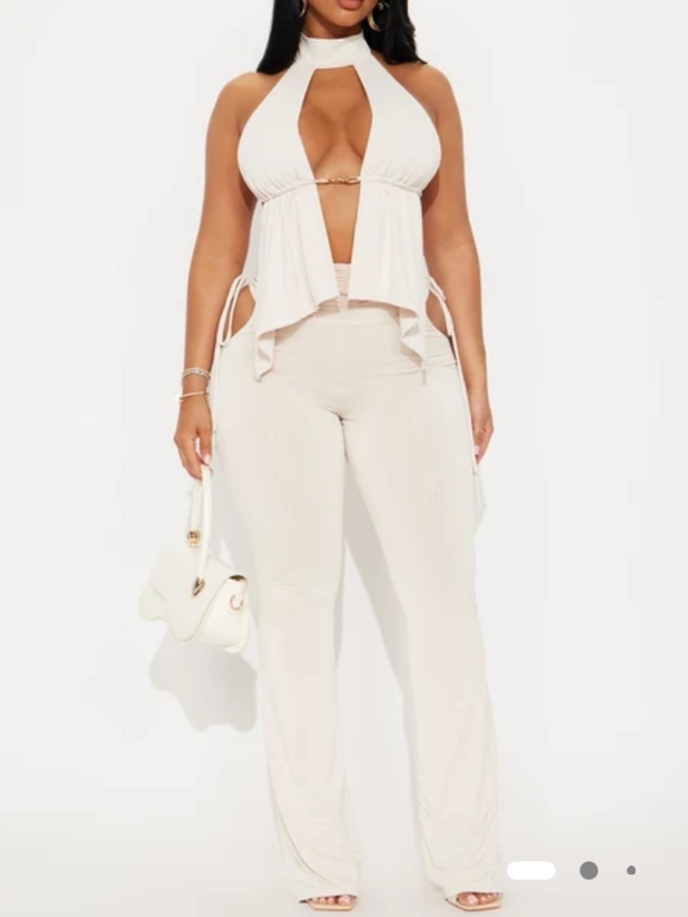 Fashion Nova Look Closely Cream Halter Pant Set